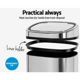 Devanti 68L Motion Sensor Bin Rubbish Automatic Silver - 45-Degree Angle