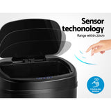 Devanti 68L Motion Sensor Bin Rubbish Automatic Black - Side View