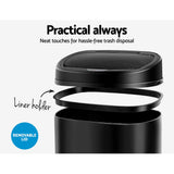 Devanti 68L Motion Sensor Bin Rubbish Automatic Black - 45-Degree Angle