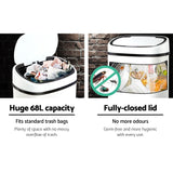 Devanti 68L Motion Sensor Bin Rubbish Automatic White - Close-Up Angle