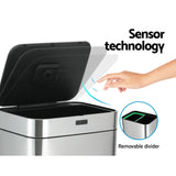 Devanti 70L Motion Sensor Bin Pedal Bins Automatic Siver - Side View