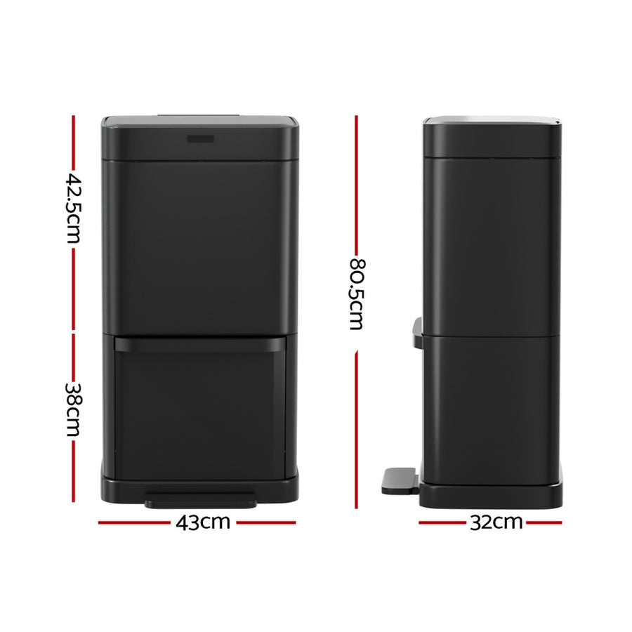 Devanti 70L Motion Sensor Bin Pedal Bins Automatic Black, image 2