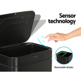 Devanti 70L Motion Sensor Bin Pedal Bins Automatic Black - Top-Down View