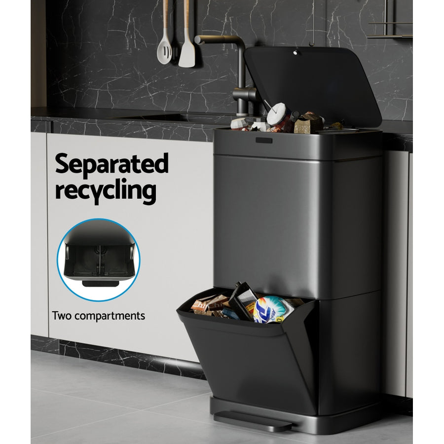 Devanti 70L Motion Sensor Bin Pedal Bins Automatic Black, image 5