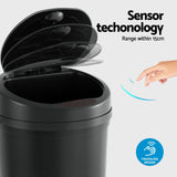 Devanti Sensor Bin Motion Rubbish Bins Kitchen Automatic Trash Can Black 9L - Top-Down View