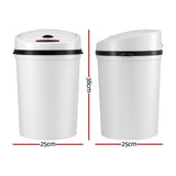 Devanti Sensor Bin Motion Rubbish Bins Kitchen Automatic Trash Can White 9L - Front View
