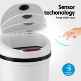 Devanti Sensor Bin Motion Rubbish Bins Kitchen Automatic Trash Can White 9L - Top-Down View