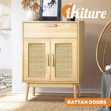 Oikiture Sideboard Rattan Hallyway Table Wood - Rear View