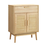 Oikiture Sideboard Rattan Hallyway Table Wood - Close-Up Angle