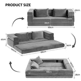 Artiss Convertible Folding Sofa Bed Pull Out Mattress Foldable Lounge Couch Grey - Side View