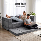 Artiss 3-in-1 Convertible Sofa Bed with Folding Mattress Velvet Foam Chair 300KG - Top-Down View