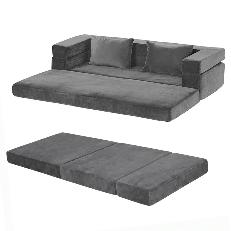 Artiss 3-in-1 Convertible Sofa Bed with Folding Mattress Velvet Foam Chair 300KG