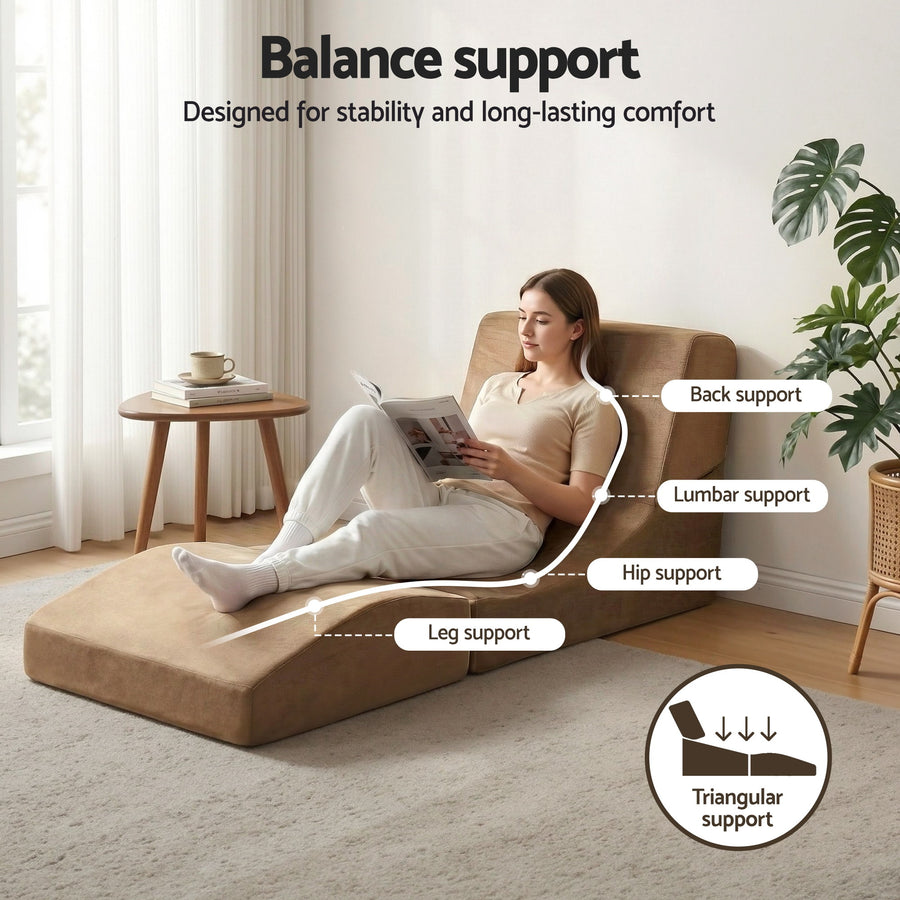 Artiss Folding Sofa Bed Convertible Armless Foam Floor Futon Lounger Couch Brown