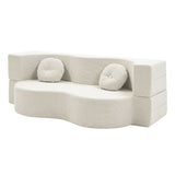 Artiss Folding Sofa Bed Floor Couch 2-in-1 Convertible Futon Loveseat Beige - Front View