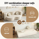 Artiss Folding Sofa Bed Floor Couch 2-in-1 Convertible Futon Loveseat Beige - 45-Degree Angle