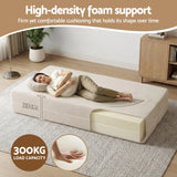 Artiss Folding Sofa Bed Floor Couch 2-in-1 Convertible Futon Loveseat Beige - Close-Up Angle