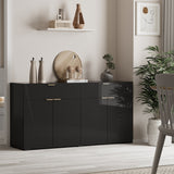 Oikiture Sideboard High Gloss 4 Doors 2 Drawers Black - Extra Image