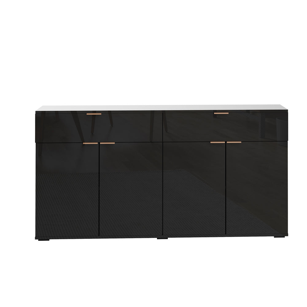 Oikiture Sideboard High Gloss 4 Doors 2 Drawers Black