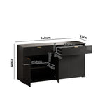 Oikiture Sideboard High Gloss 4 Doors 2 Drawers Black - Low Angle