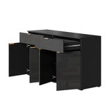 Oikiture Sideboard High Gloss 4 Doors 2 Drawers Black - Close-Up Angle