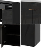 Oikiture Sideboard High Gloss 4 Doors 2 Drawers Black - Rear View