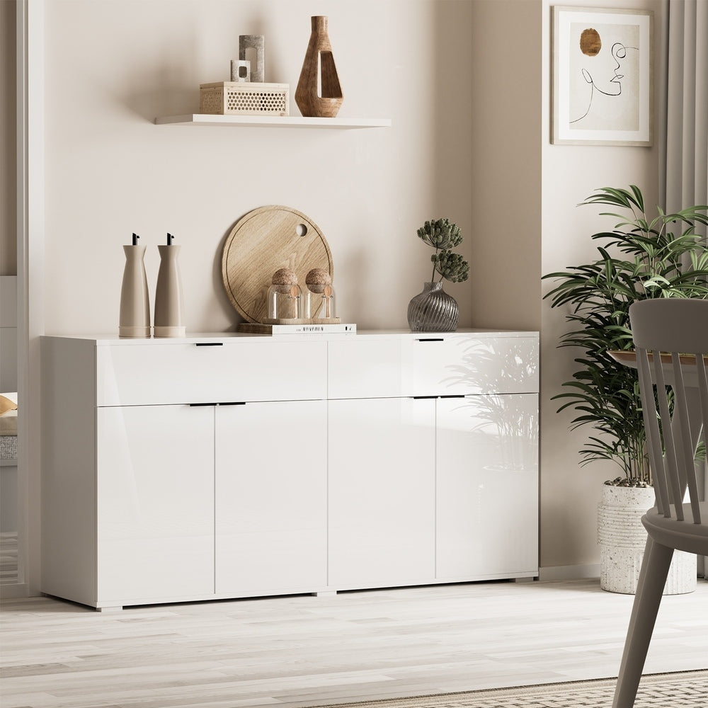 Oikiture Sideboard High Gloss 4 Doors 2 Drawers White