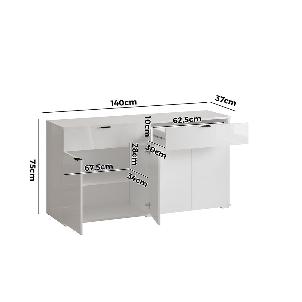 Oikiture Sideboard High Gloss 4 Doors 2 Drawers White