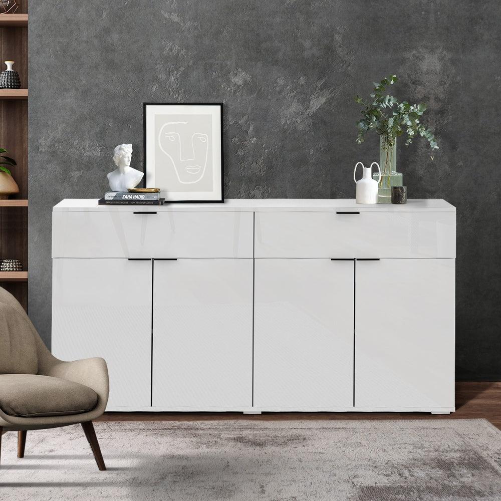 Oikiture Sideboard High Gloss 4 Doors 2 Drawers White