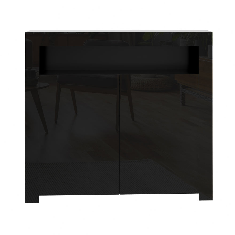 Oikiture Buffet Sideboard LED RGB High Gloss 2 Doors Black
