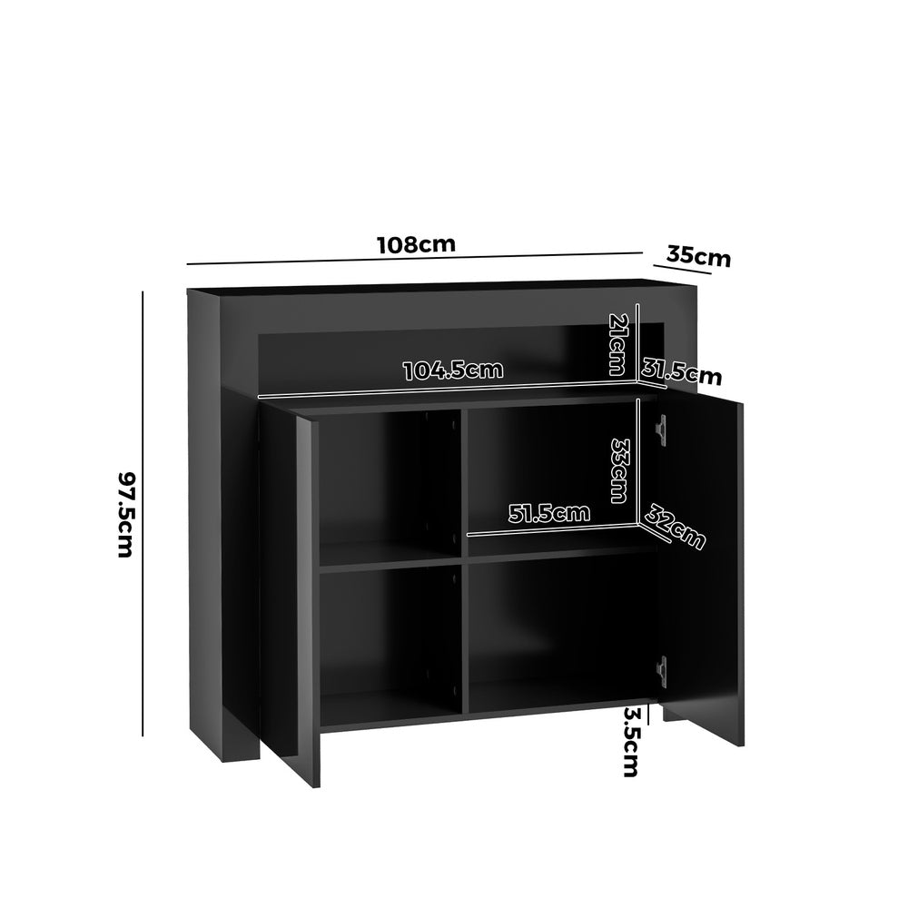 Oikiture Buffet Sideboard LED RGB High Gloss 2 Doors Black