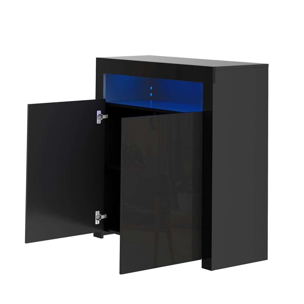 Oikiture Buffet Sideboard LED RGB High Gloss 2 Doors Black