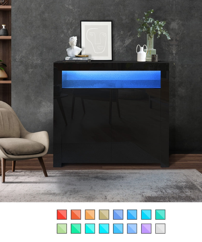Oikiture Buffet Sideboard LED RGB High Gloss 2 Doors Black