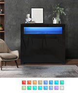 Oikiture Buffet Sideboard LED RGB High Gloss 2 Doors Black - Front View