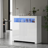 Oikiture Buffet Sideboard LED RGB High Gloss 2 Doors White