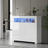 Oikiture Buffet Sideboard LED RGB High Gloss 2 Doors White - Rear View