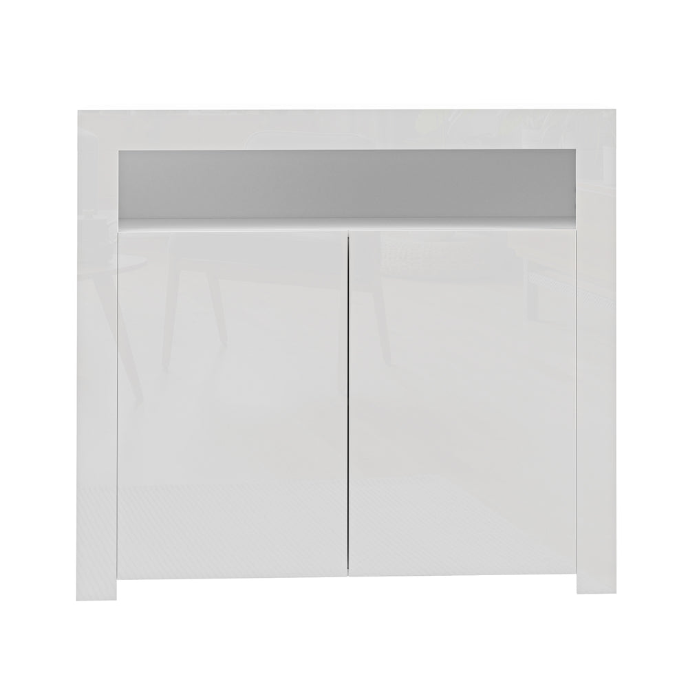 Oikiture Buffet Sideboard LED RGB High Gloss 2 Doors White