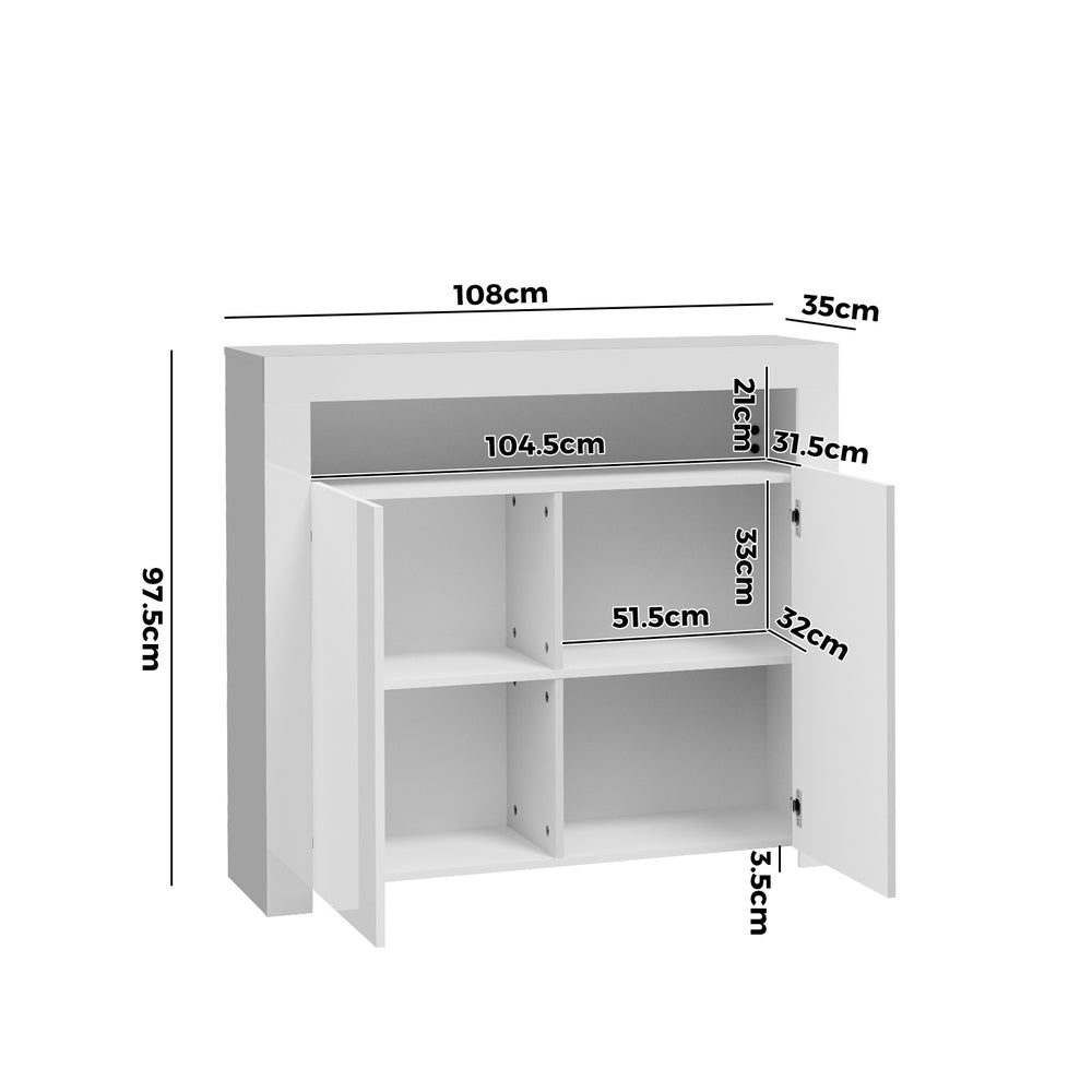 Oikiture Buffet Sideboard LED RGB High Gloss 2 Doors White