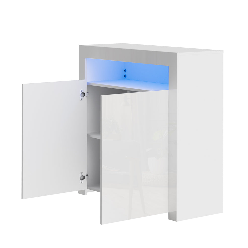 Oikiture Buffet Sideboard LED RGB High Gloss 2 Doors White