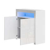 Oikiture Buffet Sideboard LED RGB High Gloss 2 Doors White - Close-Up Angle