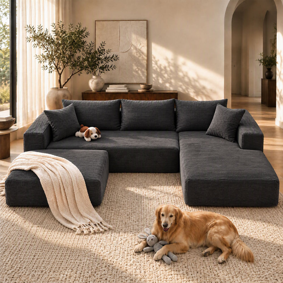 Artiss Modular Sectional Sofa Bed U-Shape 4-Seater Couch Chaise Ottoman Corduroy