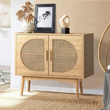 Oikiture Rattan Sideboard Hallway Shelf Wood