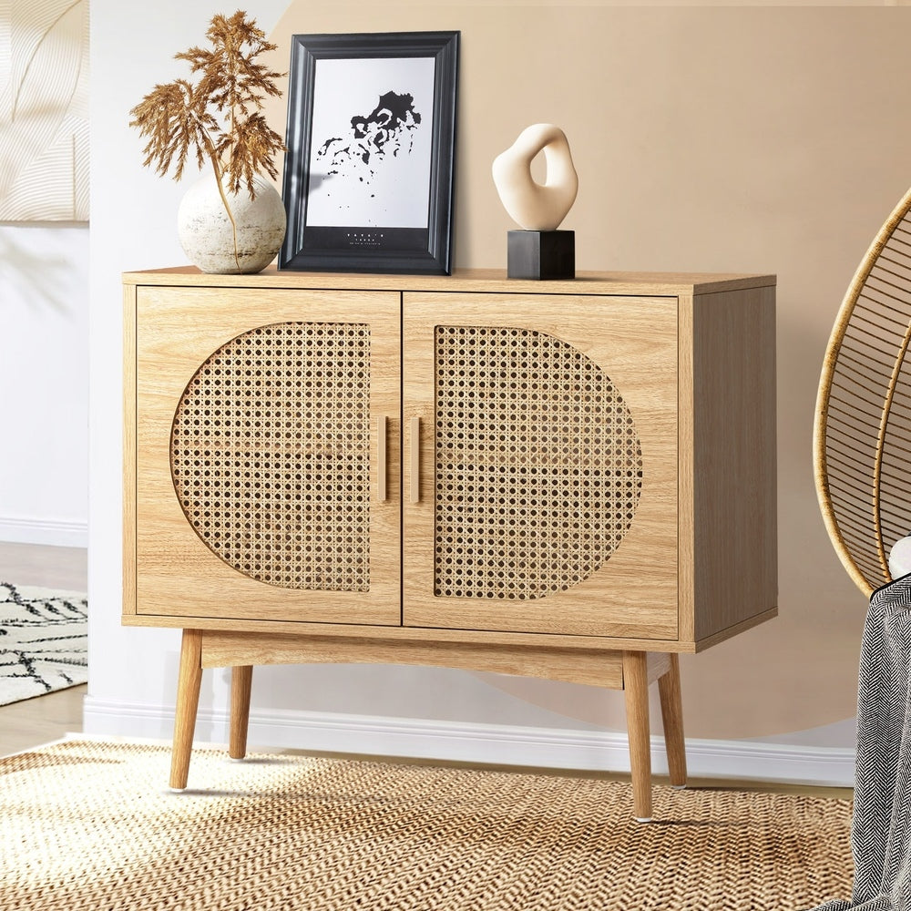 Oikiture Rattan Sideboard Hallway Shelf Wood
