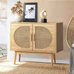 Oikiture Rattan Sideboard Hallway Shelf Wood
