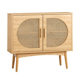 Oikiture Rattan Sideboard Hallway Shelf Wood