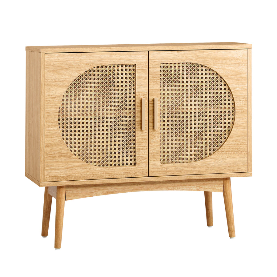Oikiture Rattan Sideboard Hallway Shelf Wood