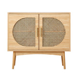 Oikiture Rattan Sideboard Hallway Shelf Wood
