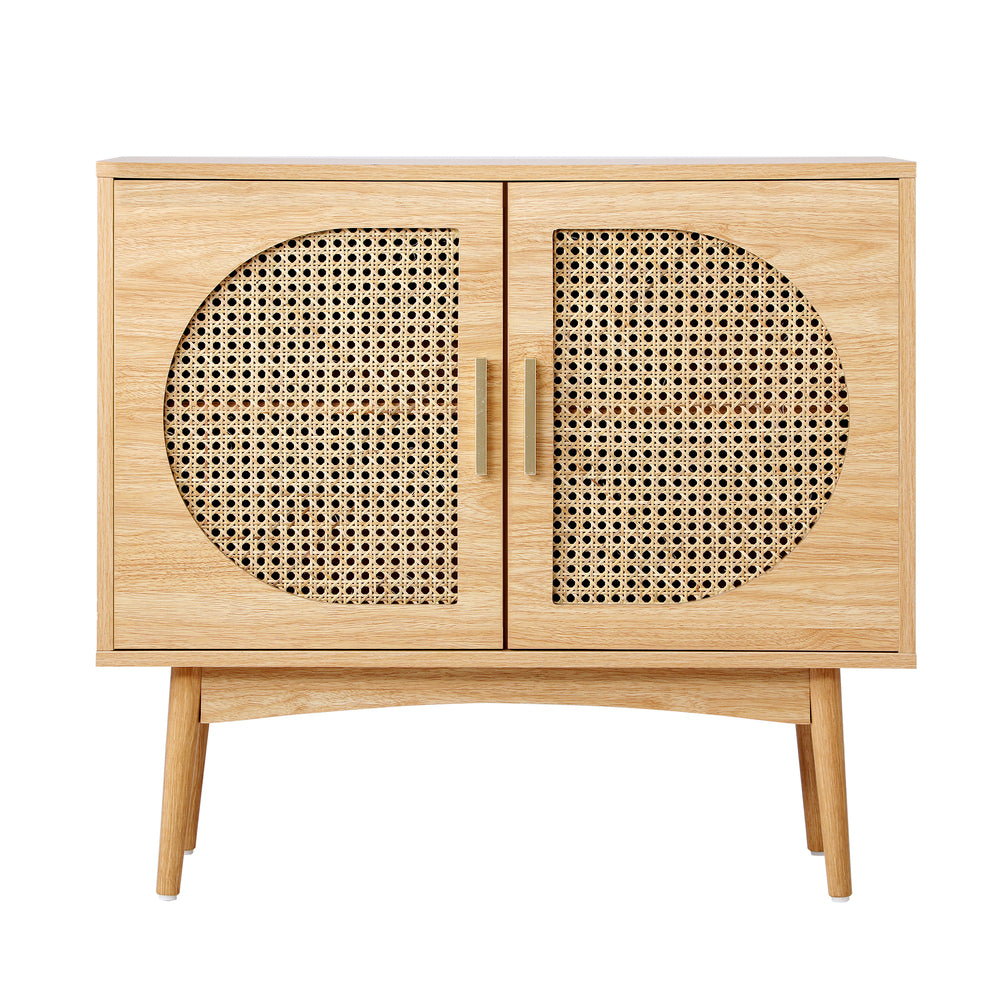 Oikiture Rattan Sideboard Hallway Shelf Wood