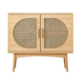 Oikiture Rattan Sideboard Hallway Shelf Wood - Close-Up Angle