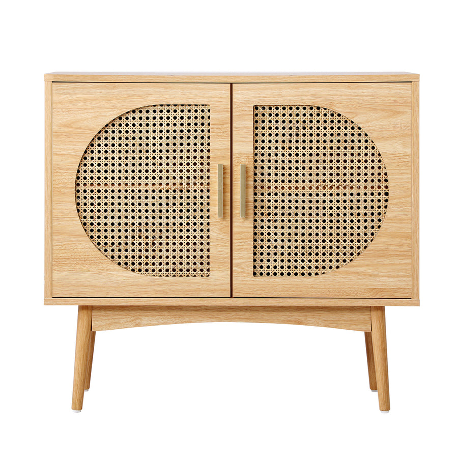 Oikiture Rattan Sideboard Hallway Shelf Wood