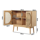 Oikiture Rattan Sideboard Hallway Shelf Wood - Rear View